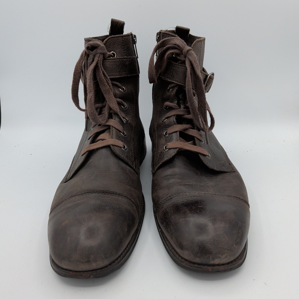 Banana Republic Broderick Mens 11 Brown Leather Lace Up Combat Boots Cap Toe Lug - Picture 3 of 8